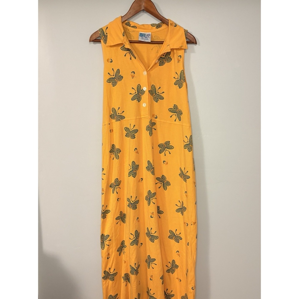 Vintage 90's Zip Code Maxi Dress Butterfly Print Womens Large Yellow